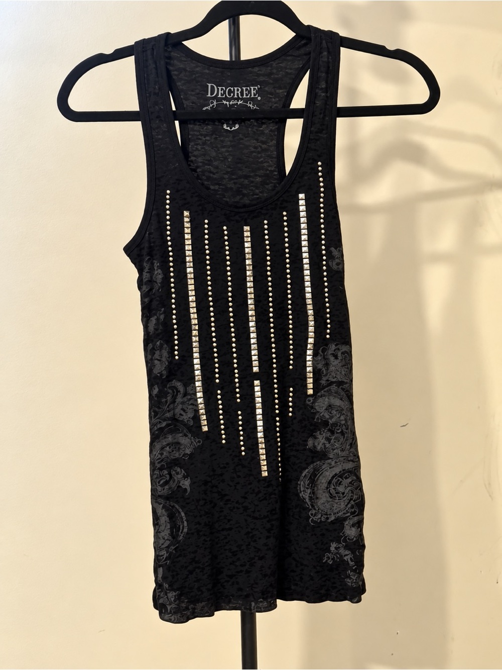 Decree Black Studded Racerback Tank with Metallic Accents